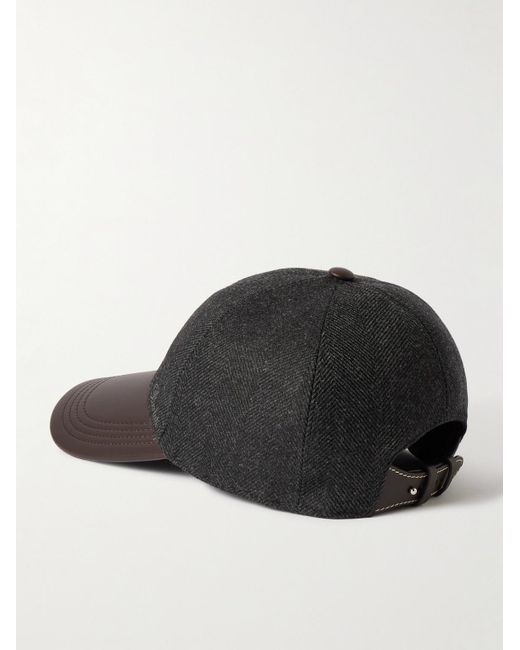 Berluti Black Logo-Embroidered Leather-Trimmed Wool Baseball Cap for men