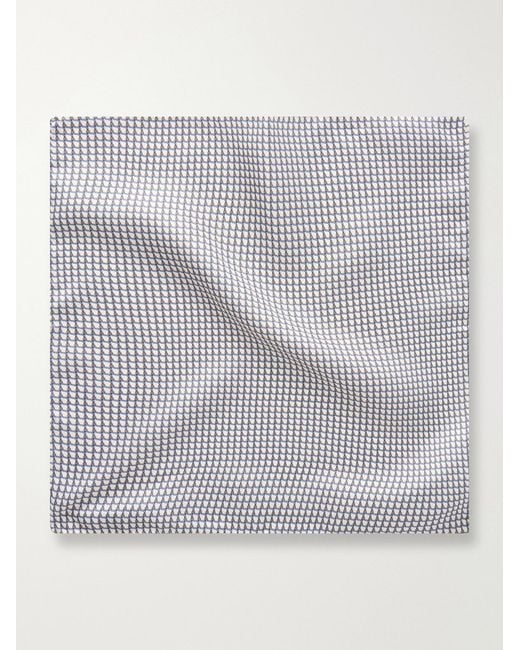 De Petrillo White Printed Silk-Twill Pocket Square for men