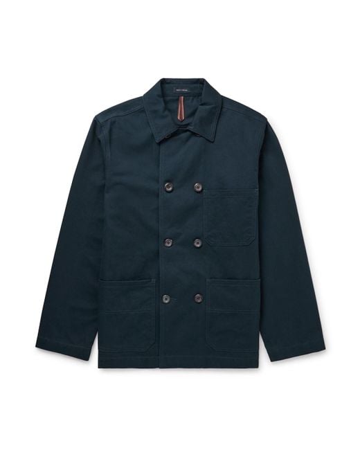 Drake's Double-Breasted Cotton-Twill Chore Jacket in Blue for Men | Lyst