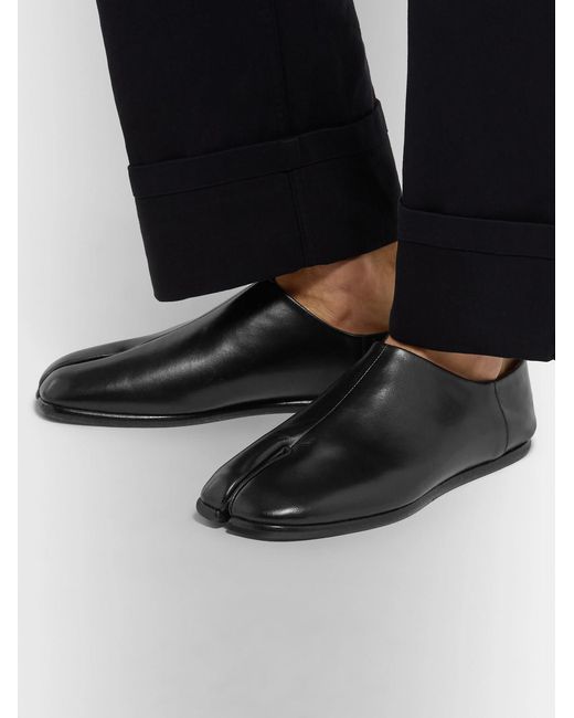 Maison Margiela Black Tabi Split-Toe Leather Collapsible-Heel Loafers for men