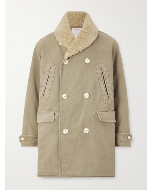 Visvim Natural Double-breasted Shearling-lined Padded Cotton-canvas Peacoat for men
