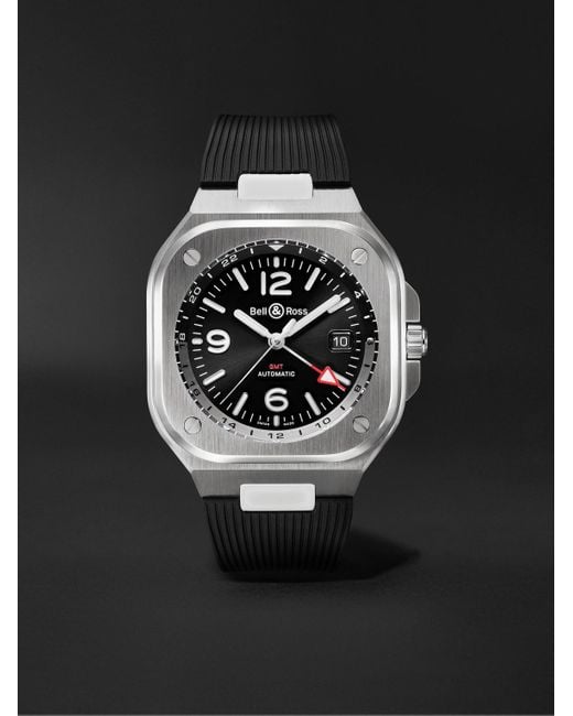 Bell & Ross Black Br 05 Automatic Gmt 41Mm Stainless Steel And Rubber Watch, Ref. No. Br05G-Bl-St/Srb for men