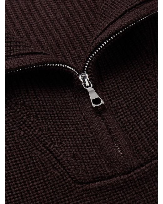 Officine Generale Red Tarek Ribbed Merino Wool Half-Zip Sweater for men