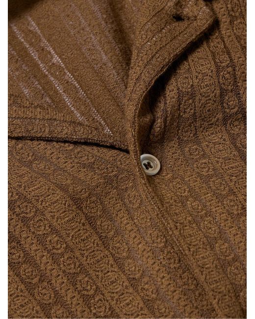 Séfr Brown Suneham Camp-collar Pointelle-knit Organic Cotton-blend Shirt for men