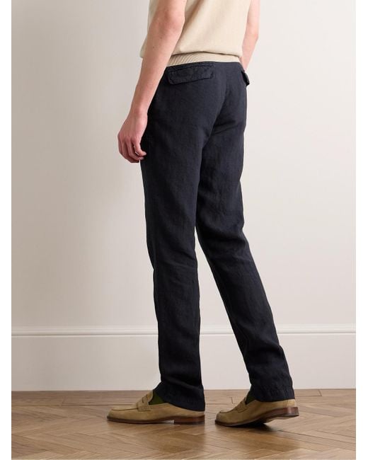 Massimo Alba Blue Ionio2 Straight-leg Pleated Linen Trousers for men