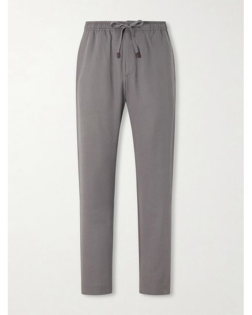 Canali Gray Straight-Leg Lyocell Drawstring Trousers for men