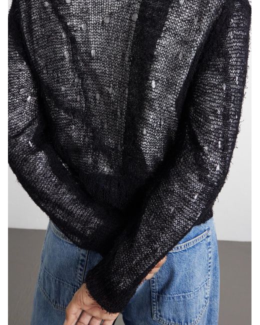 Our Legacy Black Academy Open-Knit Linen-Blend Cardigan for men