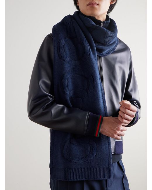 Gucci Blue Wool-Jacquard Scarf for men