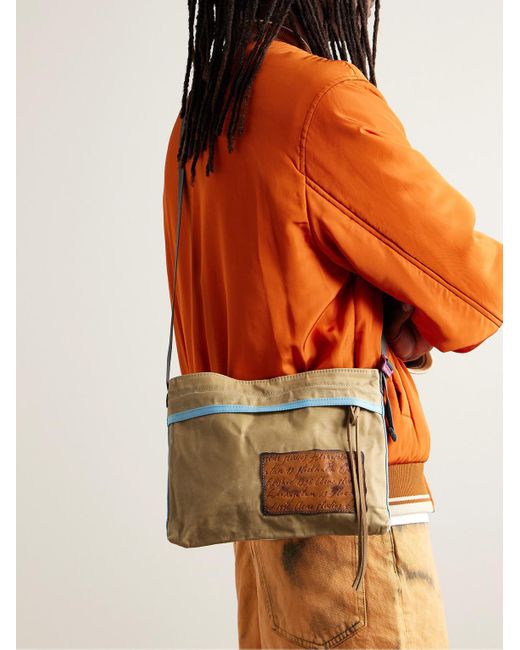 Acne Natural Andemer Leather-trimmed Appliquéd Coated-canvas Messenger Bag for men