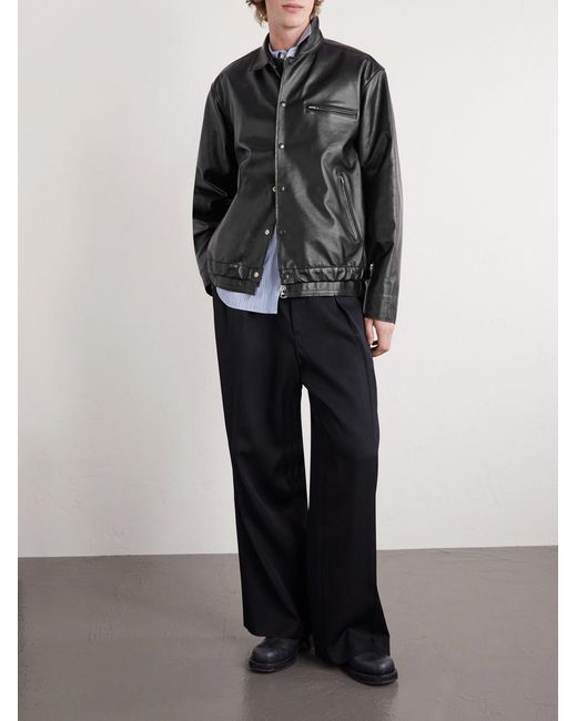 Sacai Black Layered Leather Blouson Jacket for men