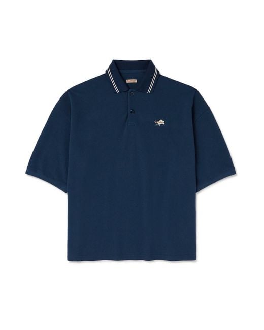 Kapital Blue Box Striped Embroidered Cotton-Piqué Polo Shirt for men