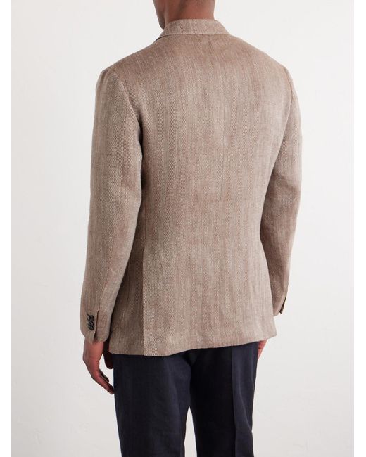 J. Mueser Brown Herrinbone Linen Blazer for men