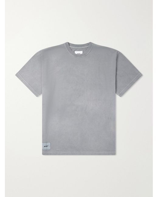(w)taps Gray Logo-Appliquéd Cotton-Jersey T-Shirt for men