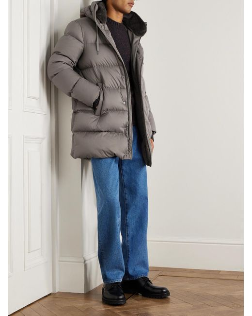 Herno Gray Quilted Twill Hooded Down Jacket for men
