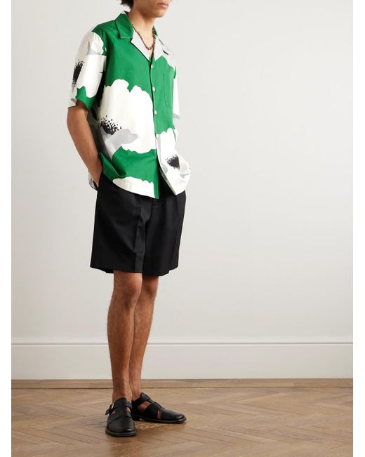 Camicia in popeline di cotone floreale con colletto aperto di Valentino Garavani in Green da Uomo