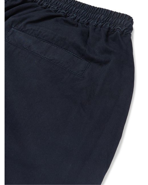 Folk Blue Tapered Cotton-Twill Drawstring Trousers for men