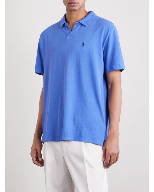 Polo Ralph Lauren Blue Open-collar Cotton And Linen-blend Polo Shirt for men