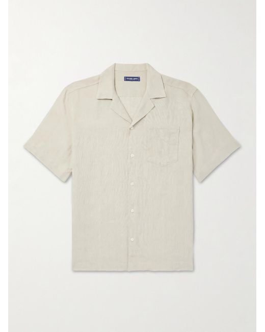 Camicia in lino con colletto aperto Angelo di Frescobol Carioca in White da Uomo