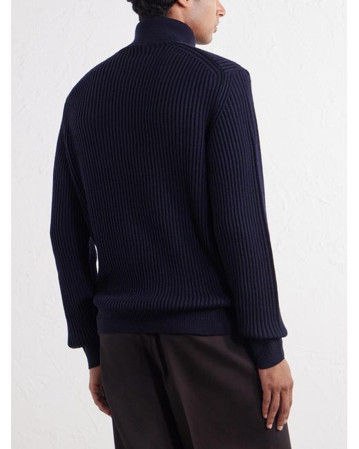 Slowear Blue Zanone Slim-Fit Ribbed Virgin Wool Rollneck Sweater for men