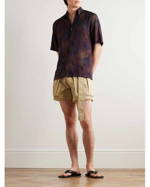 Dries Van Noten Natural Straight-leg Belted Frayed Cotton-gabardine Cargo Shorts for men