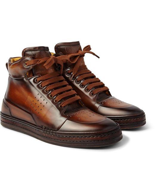 Berluti Brown Playtime Burnished-leather High-top Sneakers for men