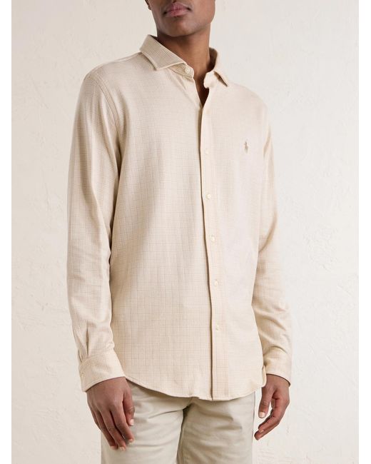 Polo Ralph Lauren Natural Logo-Embroidered Houndstooth Cotton-Jersey Shirt for men