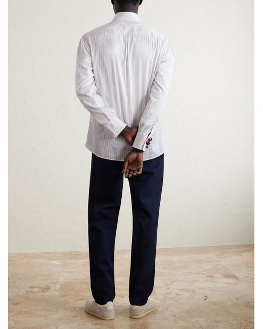 Brunello Cucinelli White Striped Cotton-Poplin Shirt for men