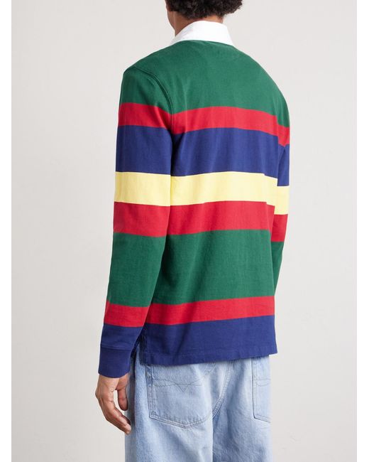 Polo Ralph Lauren Green Logo-Embroidered Striped Cotton-Jersey Rugby Shirt for men