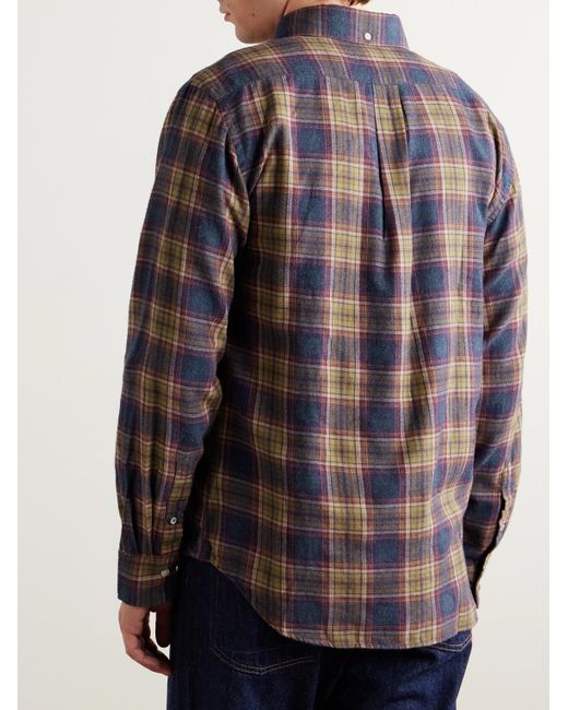 Hartford Blue Pitt Button-Down Collar Checked Cotton-Flannel Shirt for men