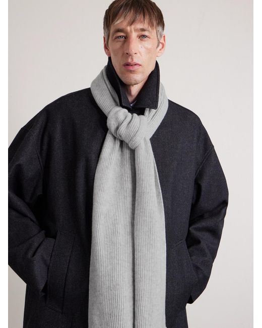 William Lockie Gray Ribbed Cashmere Scarf for men