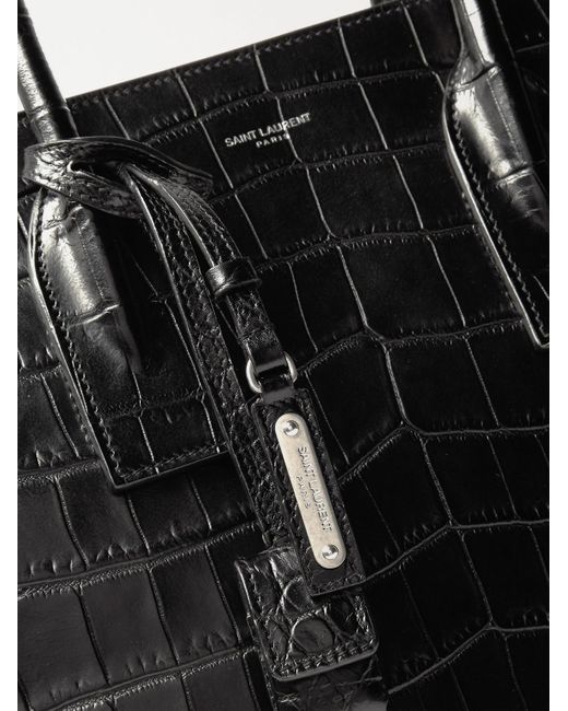 Saint Laurent Black Croc-Effect Leather Tote Bag for men