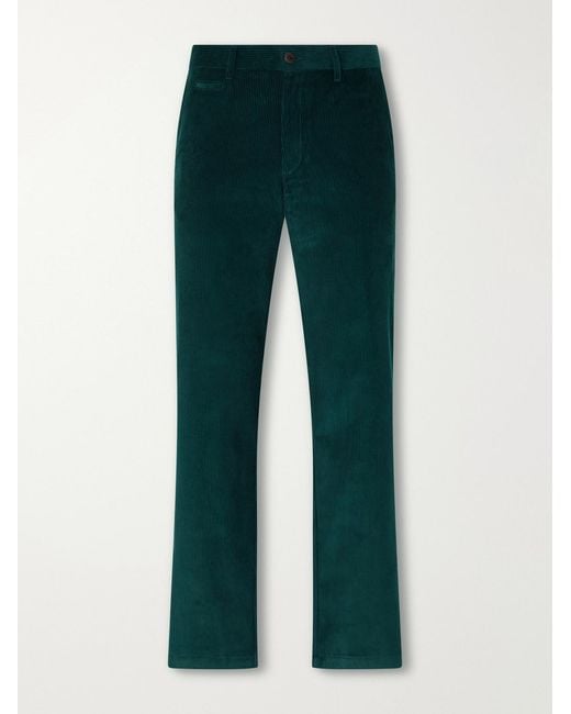 Portuguese Flannel Green Straight-Leg Cotton-Corduroy Trousers for men