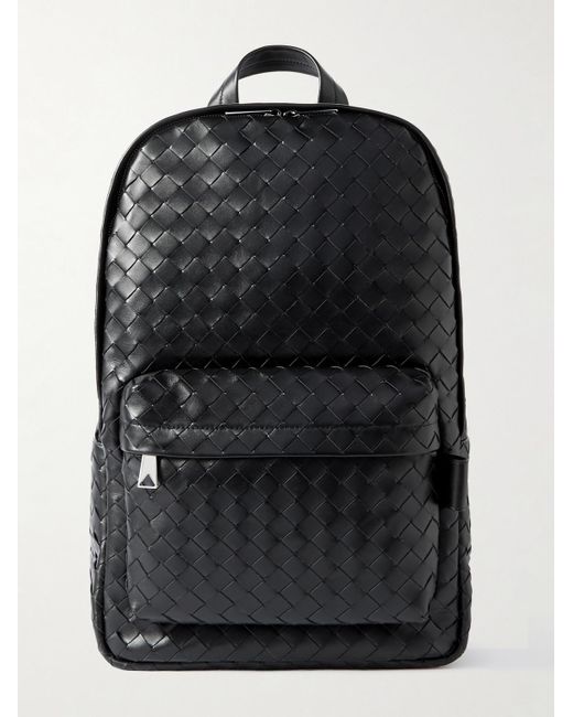 Bottega Veneta Black Avenue Intrecciato Leather Backpack for men