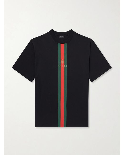 Gucci Blue Webbing-printed Cotton-jersey T-shirt for men