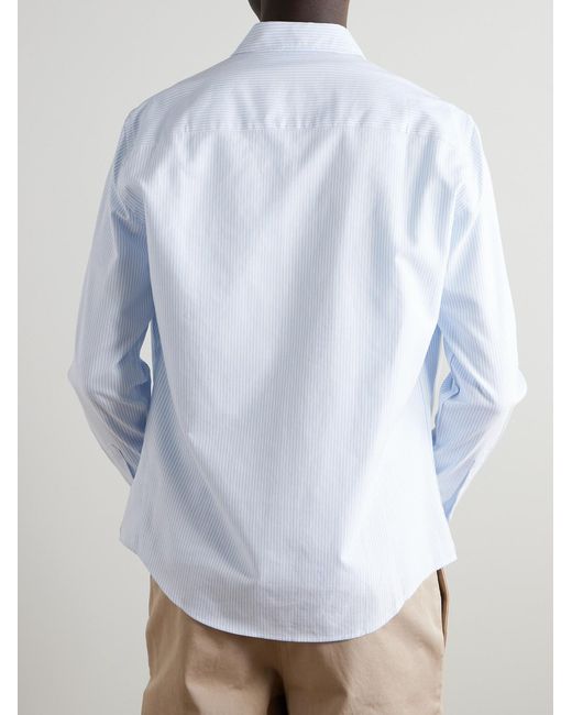 AMI White Adc Button-Down Collar Logo-Embroidered Striped Cotton Oxford Shirt for men