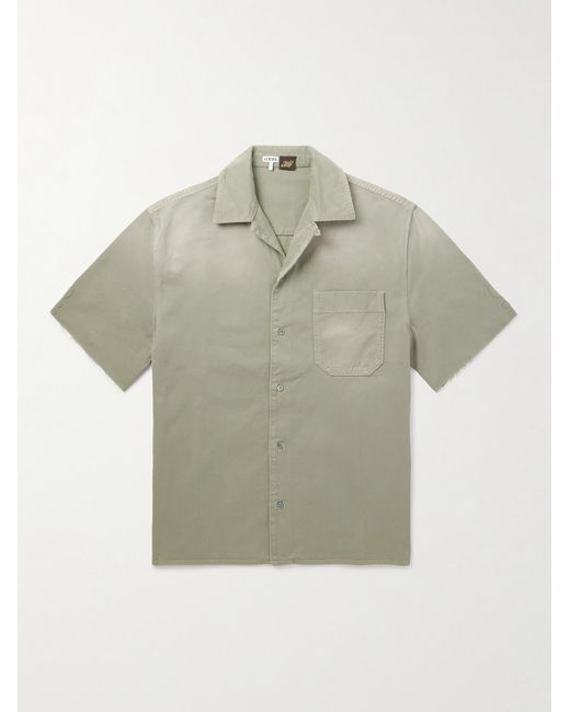 Loewe Gray Paula's Ibiza Convertible-Collar Logo-Appliquéd Frayed Cotton-Twill Shirt for men
