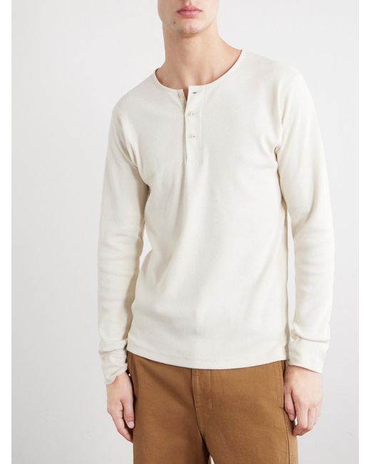 Lemaire White Henley Ribbed Cotton T-Shirt for men