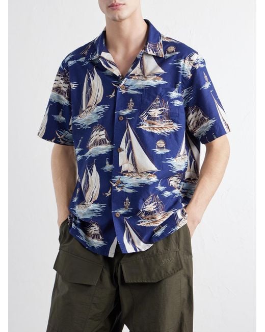 Polo Ralph Lauren Blue Convertible-Collar Printed Cotton-Poplin Shirt for men