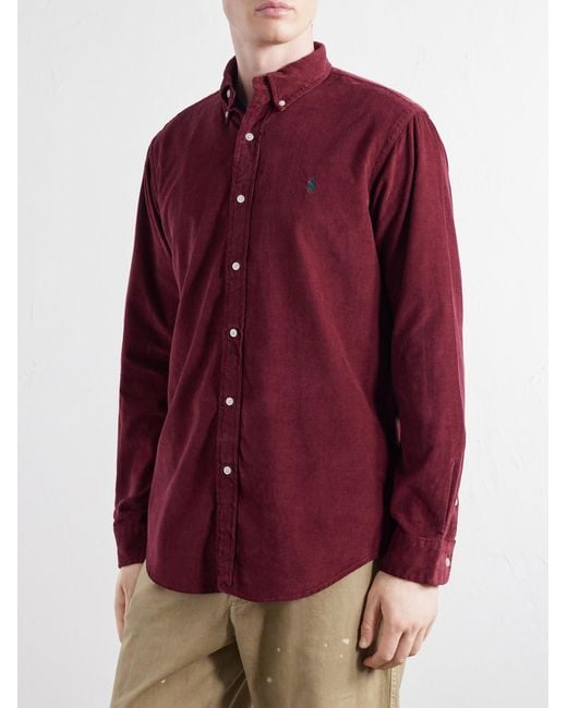 Polo Ralph Lauren Button-Down Collar Logo-Embroidered Cotton-Corduroy Shirt for men