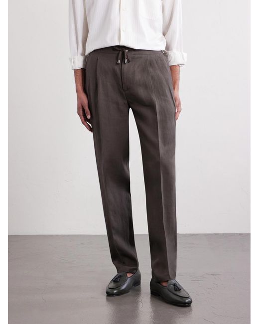 De Petrillo Gray Straight-Leg Pleated Linen Suit Trousers for men