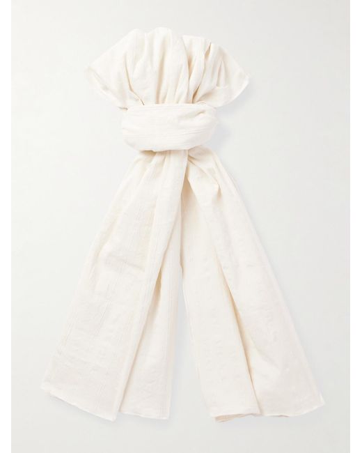 Miles Leon Natural Brazee Striped Tumbled Cotton And Linen-blend Scarf for men