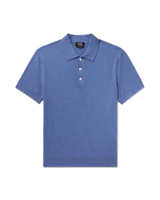 A.P.C. Blue Gregory Logo-embroidered Cotton And Cashmere-blend Polo Shirt for men