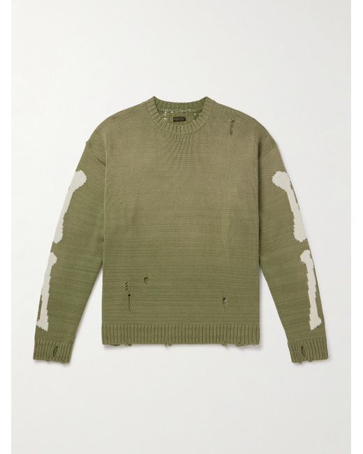 Kapital 5G Pullover aus einer Baumwollmischung mit Intarsienmotiven in Distressed-Optik in Green für Herren
