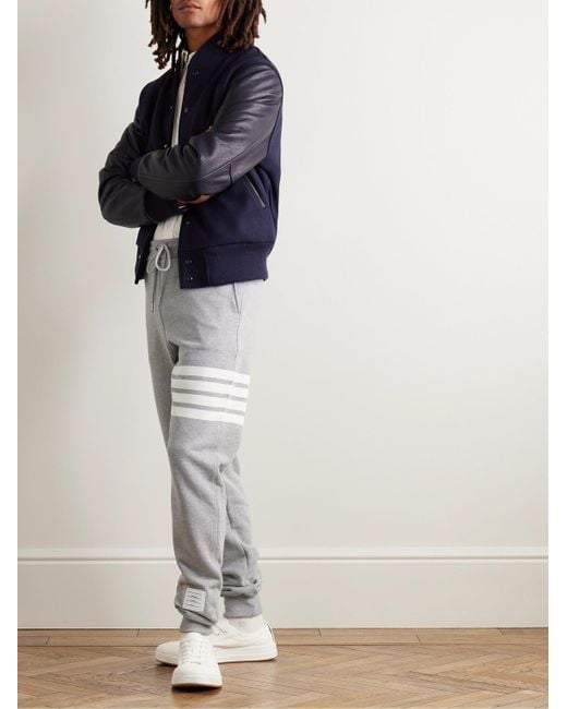 Thom Browne Gray Tapered Striped Loopback Cotton-Jersey Sweatpants for men