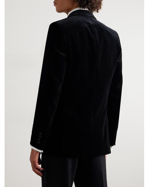 Favourbrook Black Slim-Fit Double-Breasted Cotton-Velvet Tuxedo Jacket for men