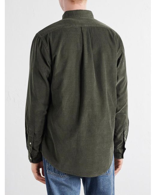 Polo Ralph Lauren Green Button-Down Collar Logo-Embroidered Cotton-Corduroy Shirt for men