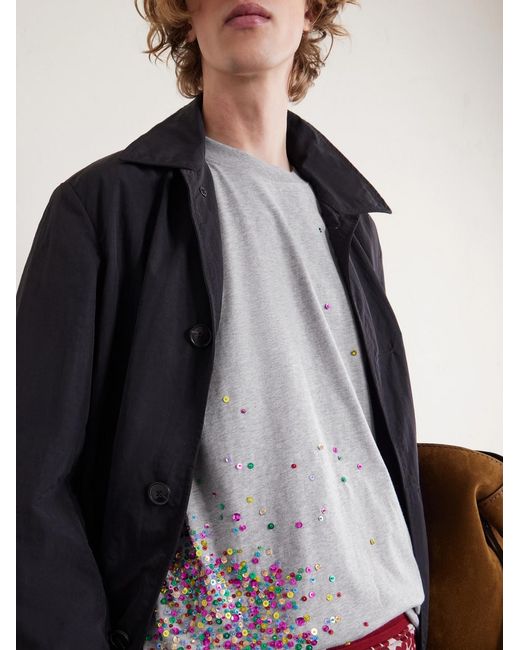 Dries Van Noten White Embellished Cotton-Jersey T-Shirt for men