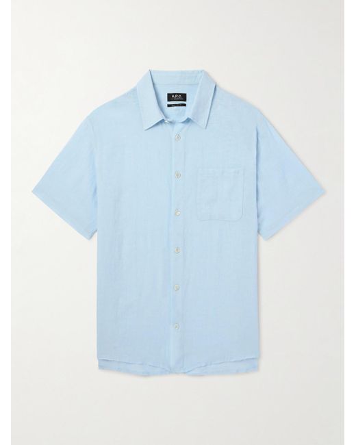 A.P.C. Blue Bellini Logo-embroidered Linen Shirt for men