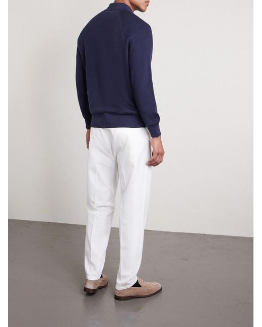 Brunello Cucinelli Blue Ribbed Cotton Polo Shirt for men
