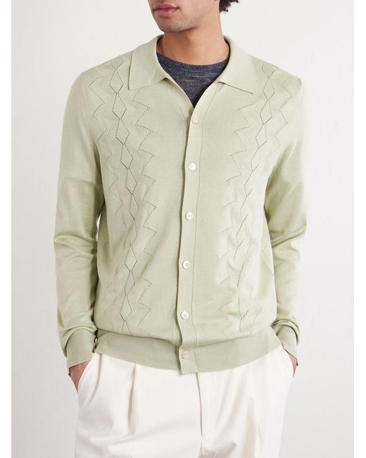 Piacenza 1733 Natural Pointelle-knit Silk And Cotton-blend Cardigan for men